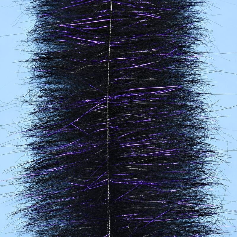 Enrico Puglisi Anadromus brush for fly tying, dense black synthetic fibers with purple tinsel flash and visible center core