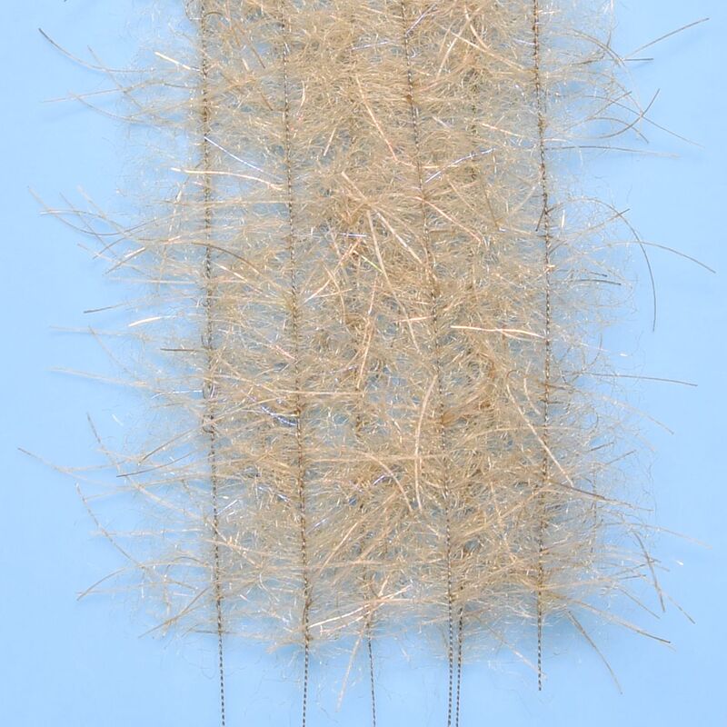 Enrico Puglisi Tarantula hairy legs brush tan synthetic wispy fibers with iridescent flash on twisted wire stems for fly