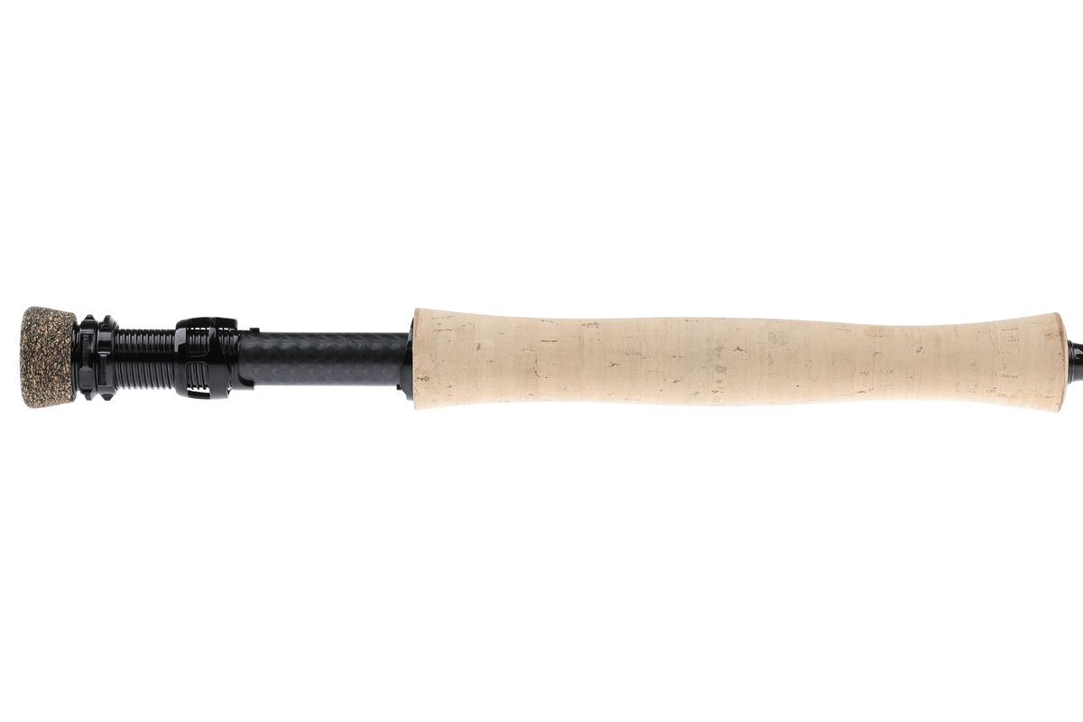 Hardy Firecrest fly rod with cork handle and black reel seat on white background
