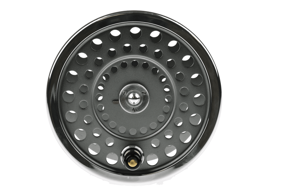 Hardy Marquis LWT black fly fishing reel spool with ventilated design and brass components