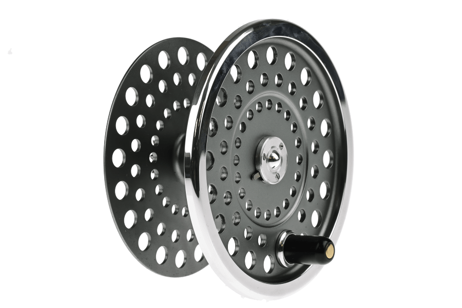Hardy Marquis LWT Spare Spool in black with perforated aluminum design and chrome handle detail