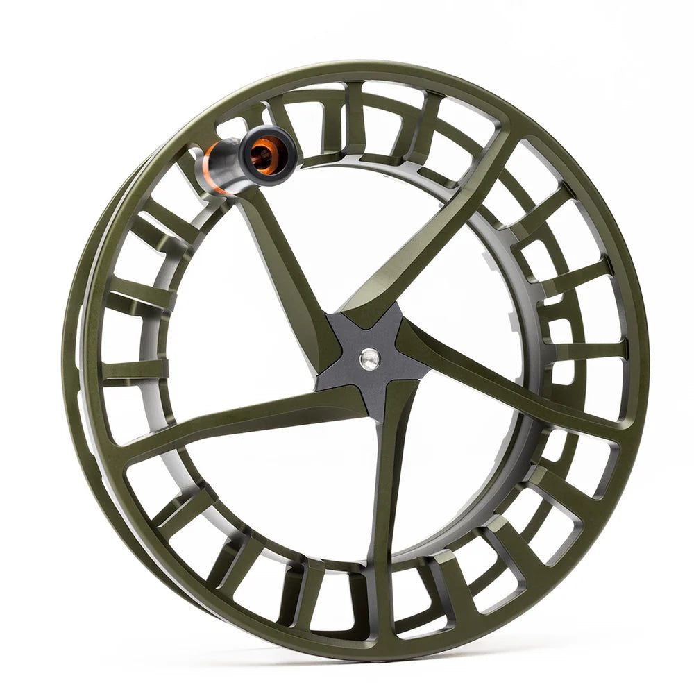 Lamson Hyperspeed F olive green fly fishing spool with large arbor design and dark center hub