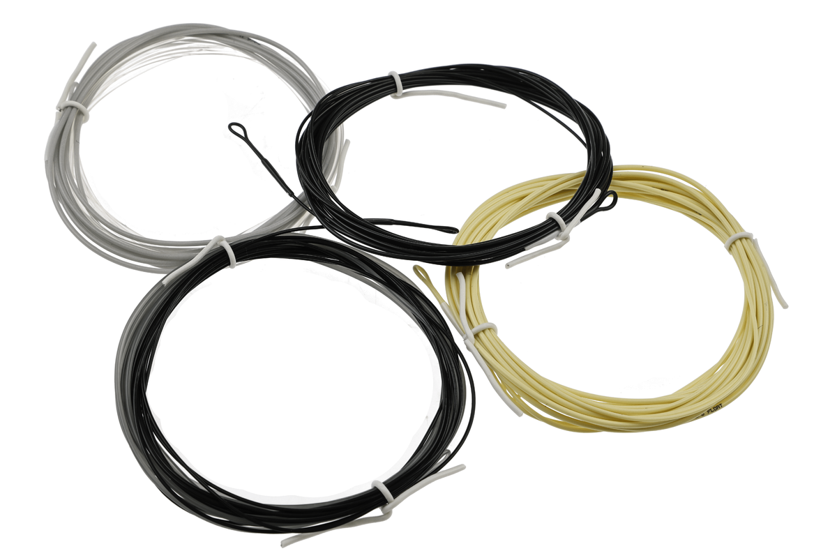 Rio Elite Scandi short fly line kit — coiled black, gray and cream PVC-coated lines with welded loops
