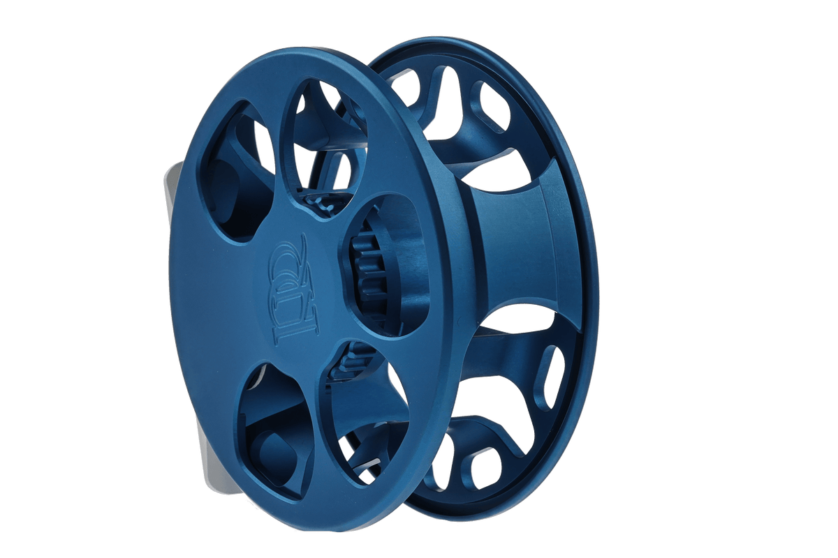 Ross Cimarron Creek blue fly reel with large arbor design and open frame construction for fly fishing