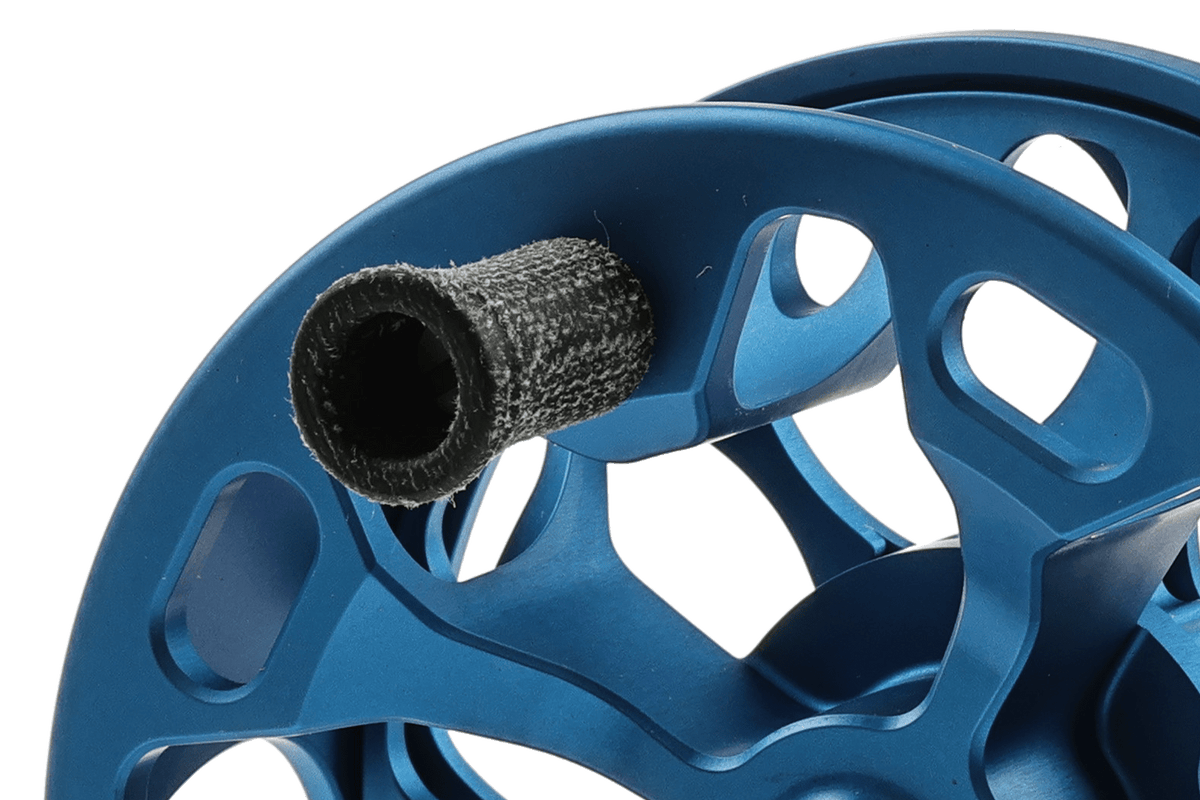 Blue Ross Cimarron Creek fly reel with textured arbor and ventilated spool design for freshwater fishing