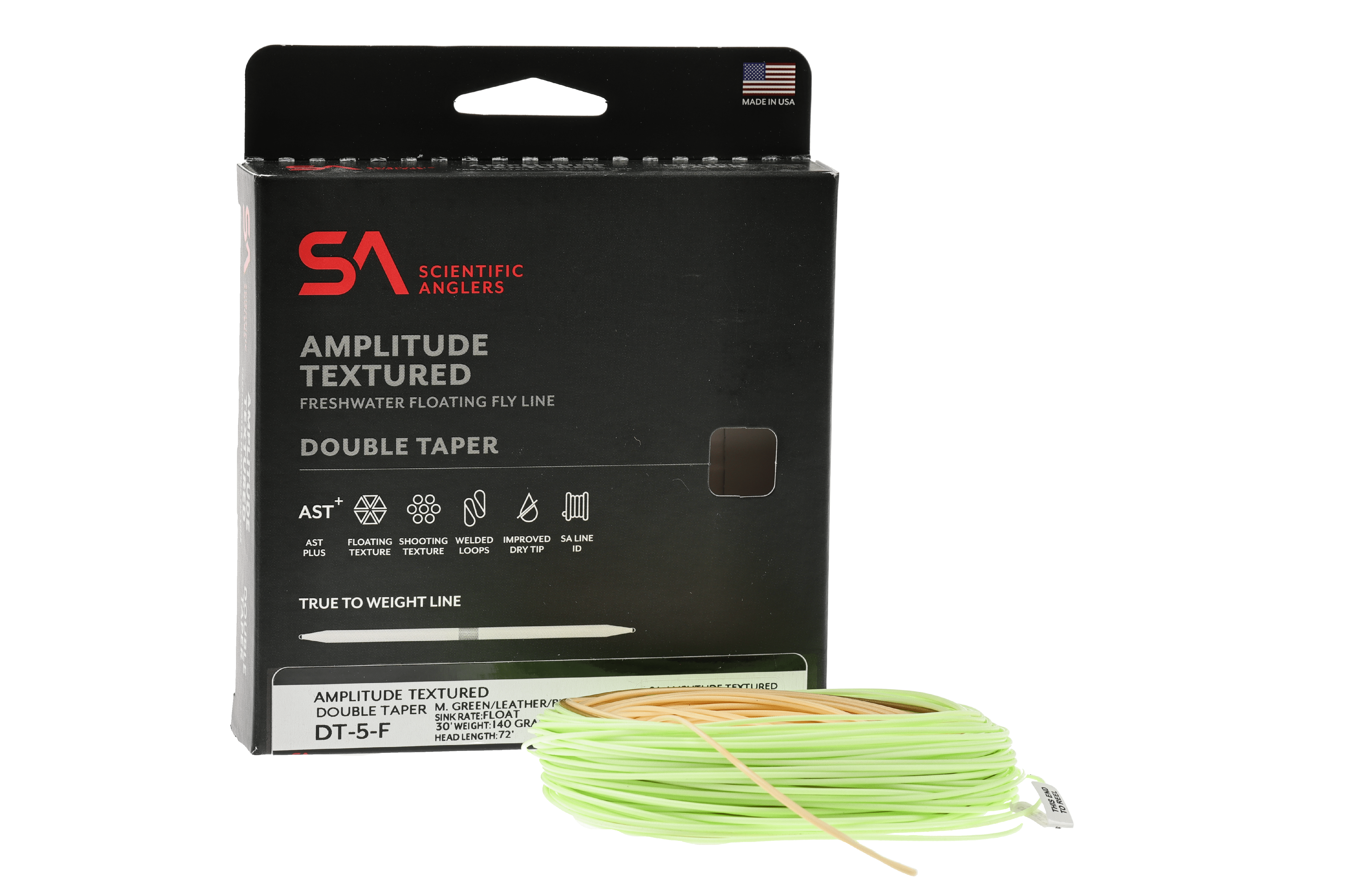 Scientific Anglers Amplitude Textured Double Taper freshwater floating fly line in chartreuse green with packaging