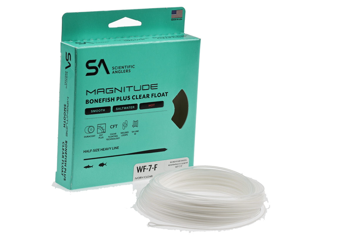 Scientific Anglers Magnitude Bonefish Plus Clear Float WF-7-F ivory fly line with packaging displayed on white background