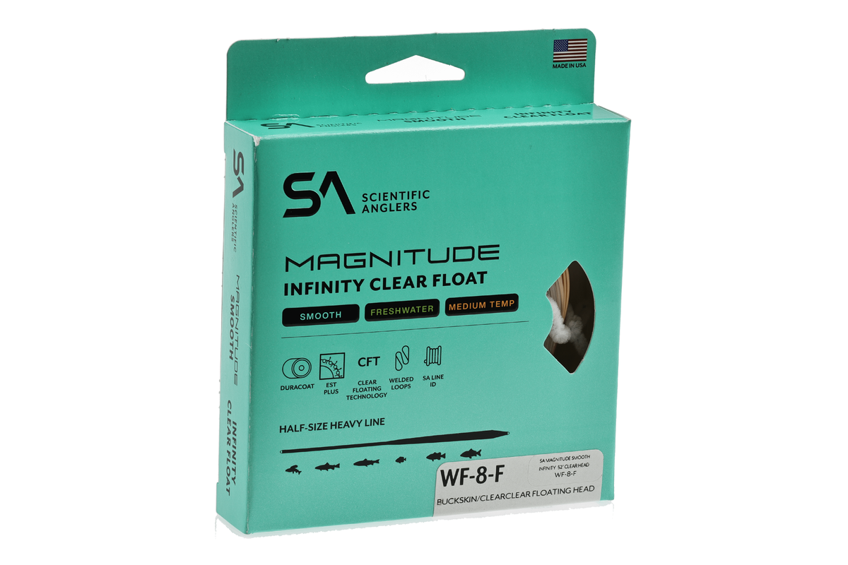 Scientific Anglers Magnitude Infinity Clear Float WF-8-F turquoise fly fishing line packaging with product details and