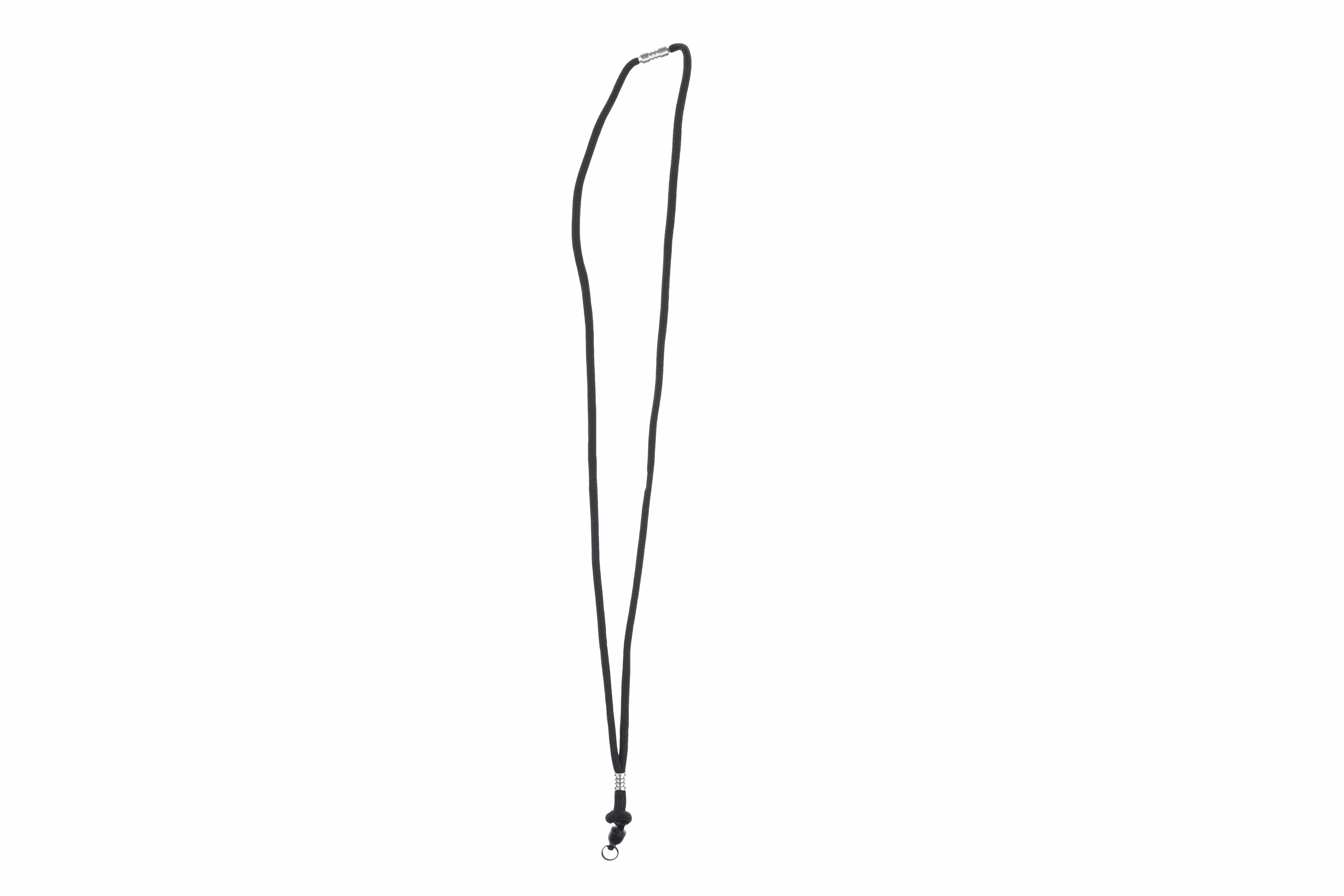 Black nylon Abel Nipper lanyard with slim cord, silver metal crimps and swivel clip ring for keys or tools