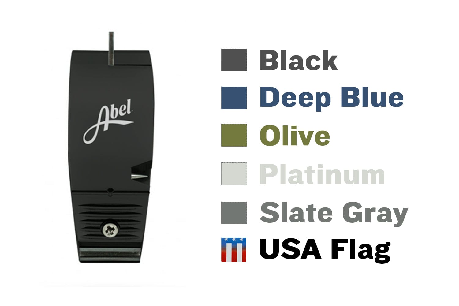 Abel nippers black anodized aluminum accessory with white Abel logo, stainless steel blade and lanyard pin