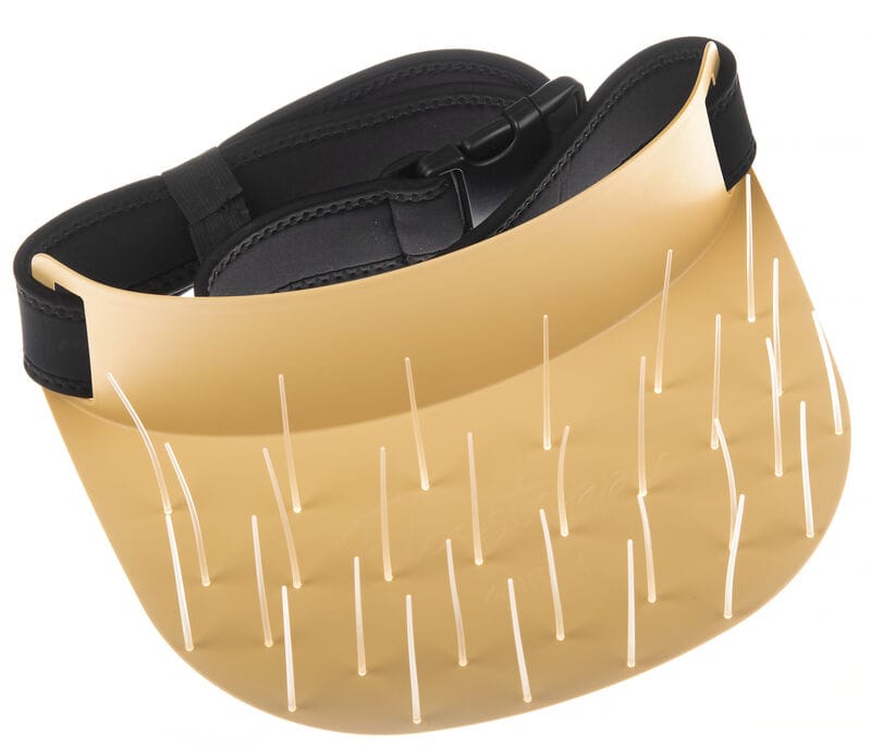 Ahrex Flexistripper tan flexible plastic line basket with white bristles and black neoprene strap, fishing accessory