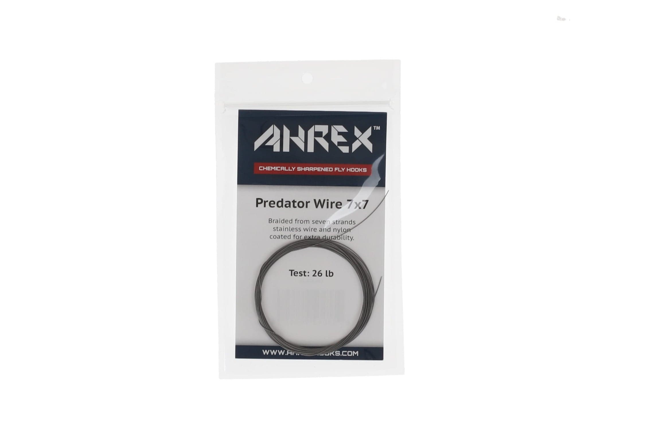 Ahrex Predator 7x7 braided stainless steel fly tying wire, grey nylon-coated coil in clear resealable pouch
