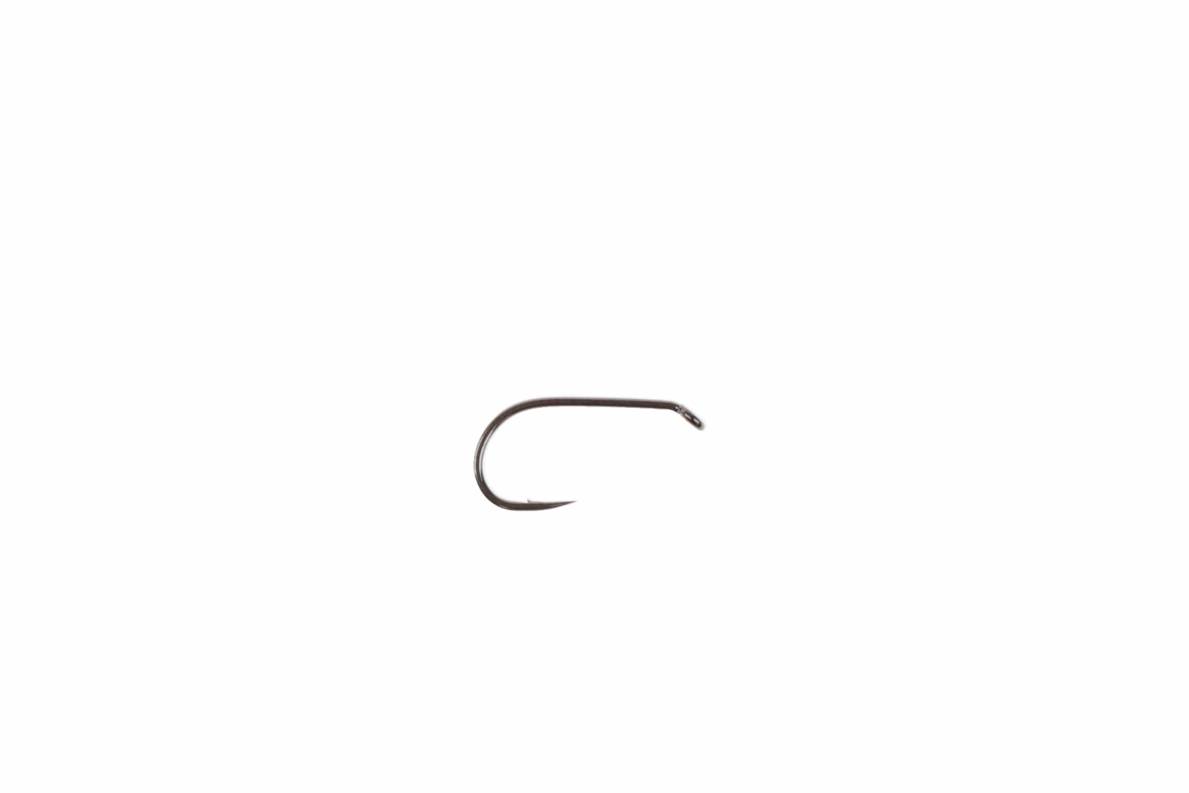 Ahrex FW504 short-shank dry fly hook in black-nickel steel, compact curved shank and sharp point for fly tying