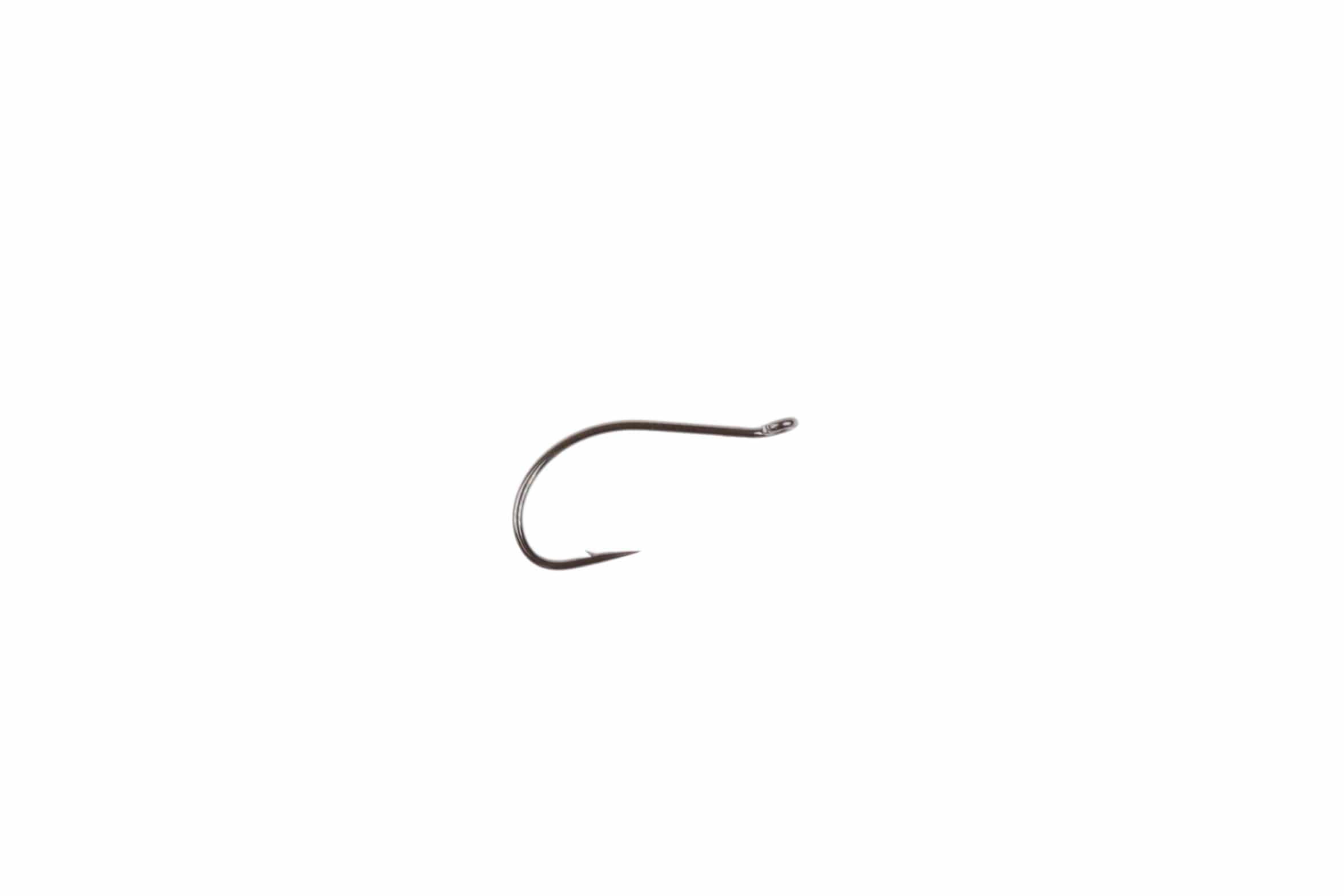Ahrex FW520 emerger fly hook, dark bronze curved short-shank design with wide gape and sharp barbed point for fly tying