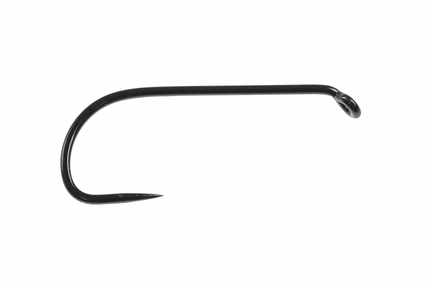Ahrex FW571 long-shank barbless dry fly hook, black nickel finish with straight eye and sharp point