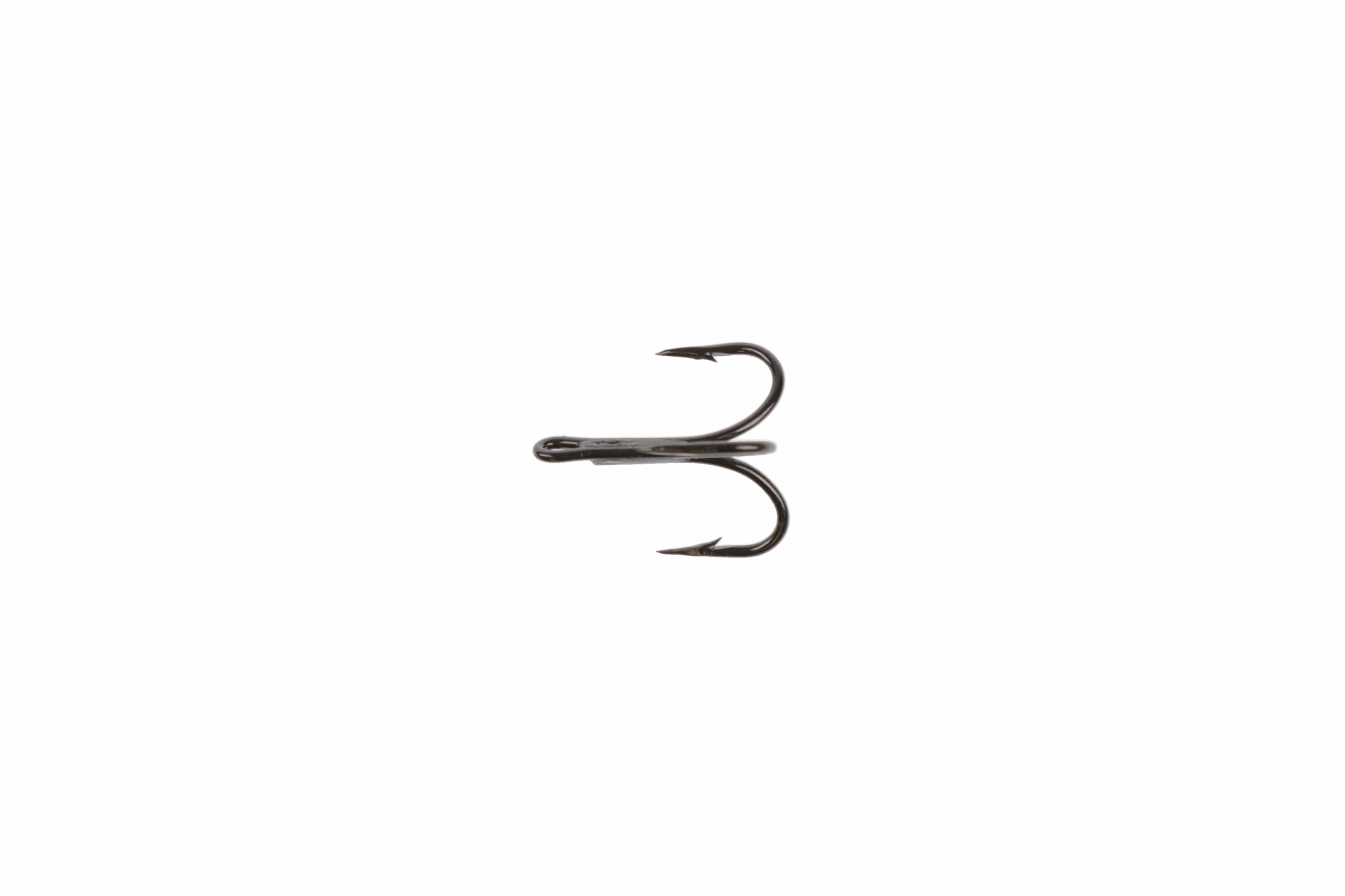 Ahrex HR450 glossy black nickel metal tube treble hook with three barbed points, curved shank for fly tying