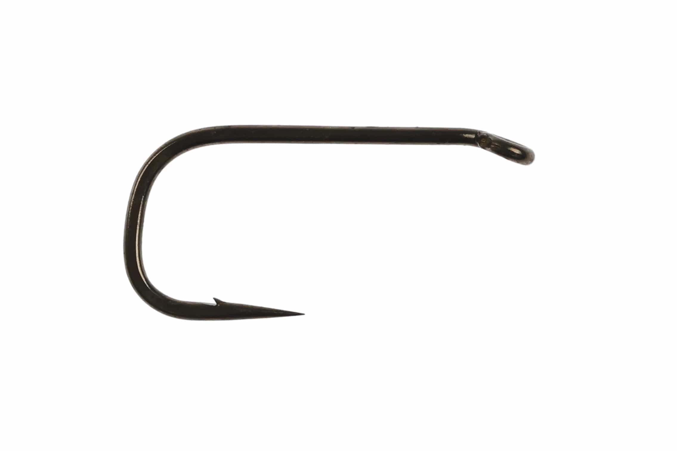 Ahrex Legacy North Country black-nickel spider hook, curved wide-gape shank with turned-down eye for fly tying