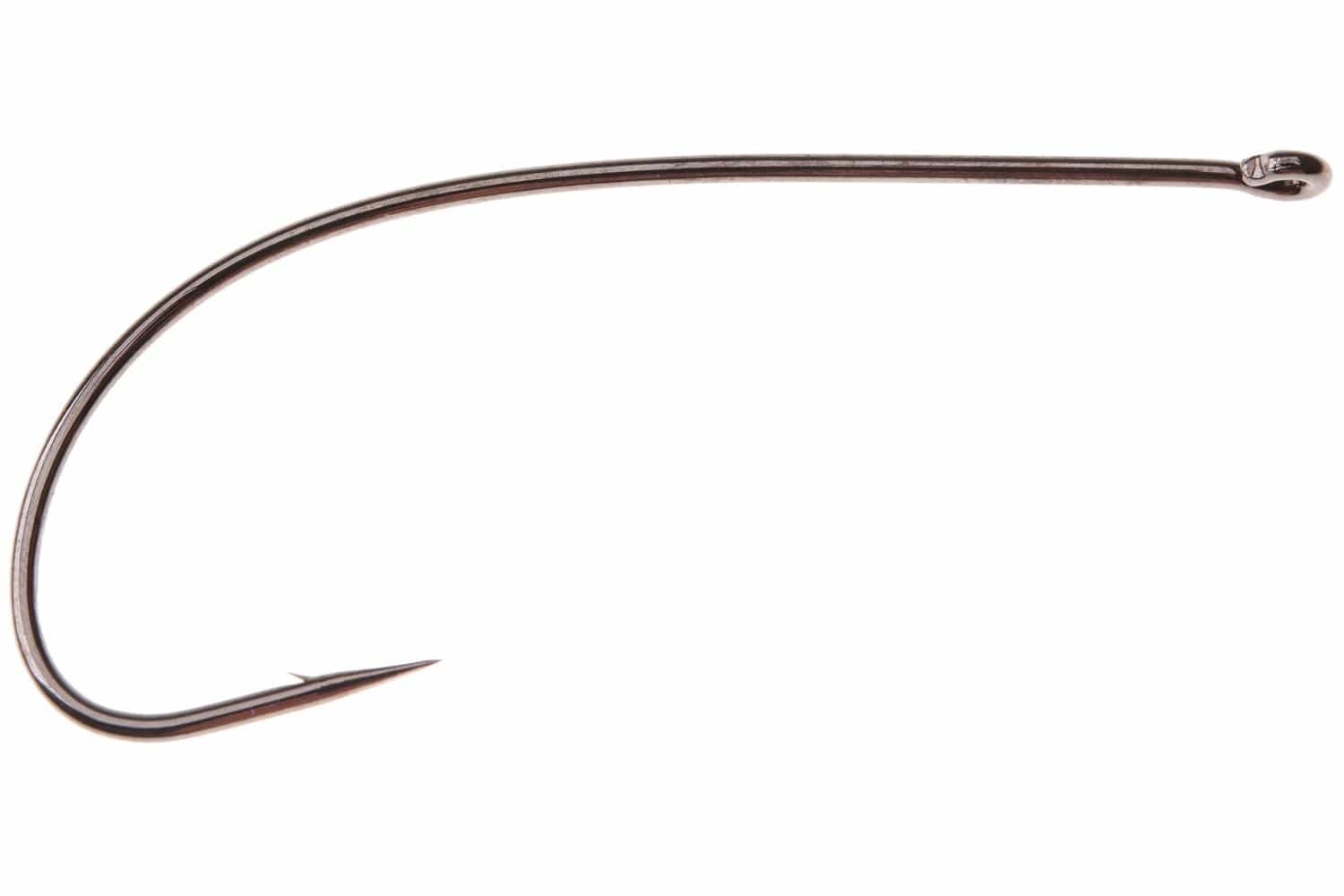 Ahrex PR350 Light Predator fly tying hook, slim curved bronze-steel hook with small barb and round eye