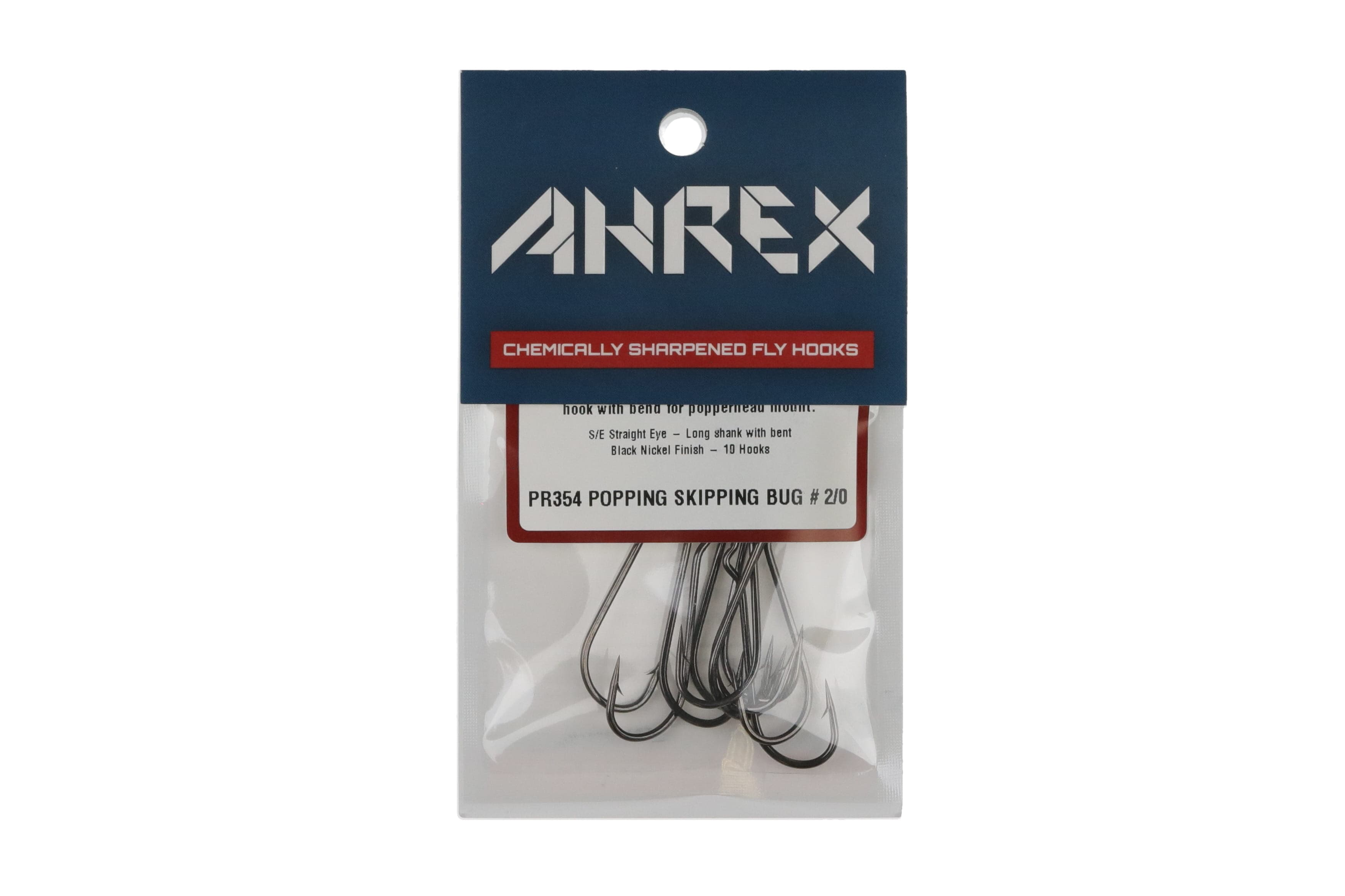 Ahrex PR354 long-shank popping skipping bug fly hooks — black nickel chemically sharpened bent-eye design