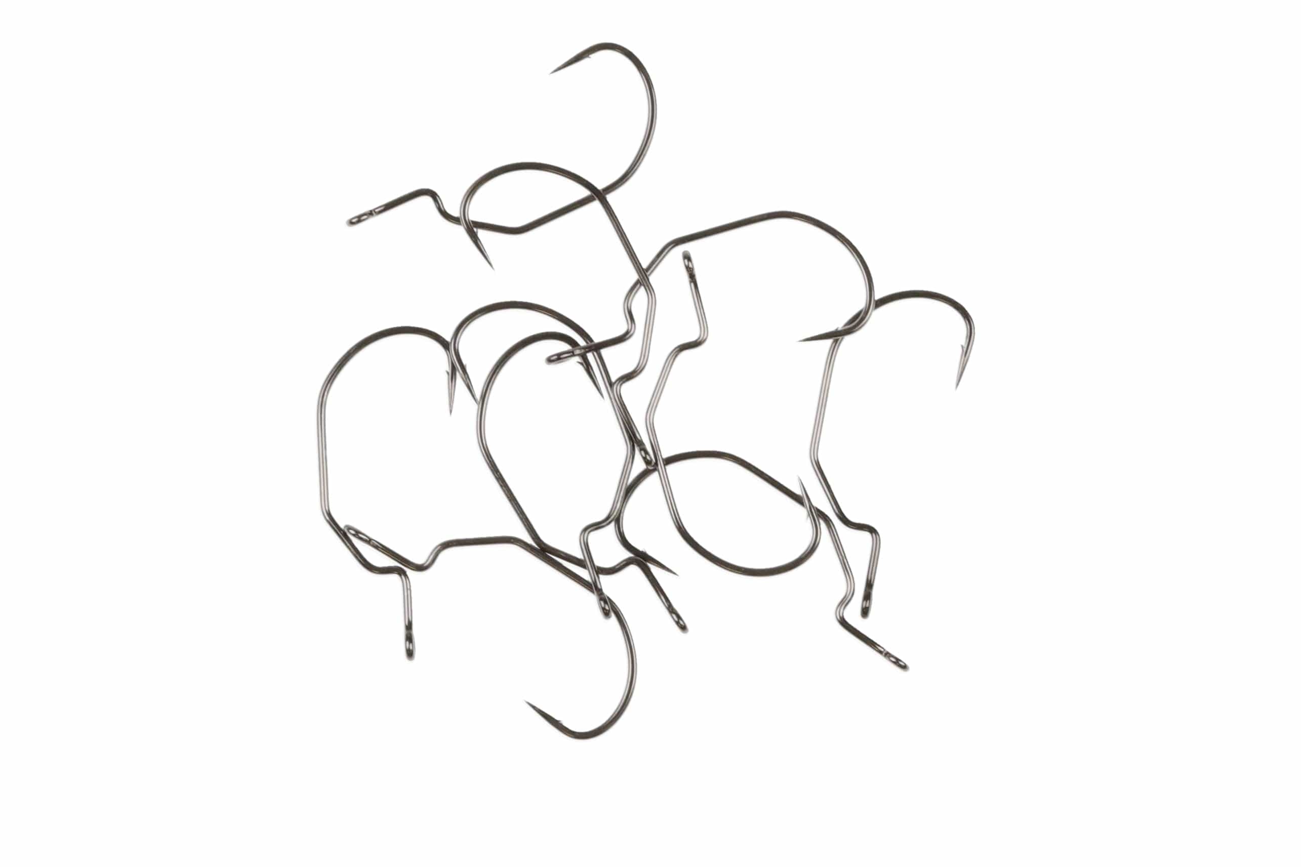 Gunmetal Ahrex PR378 GB swim bait hooks cluster - forged steel wide-gap hooks with barbs and bent shanks for fly tying