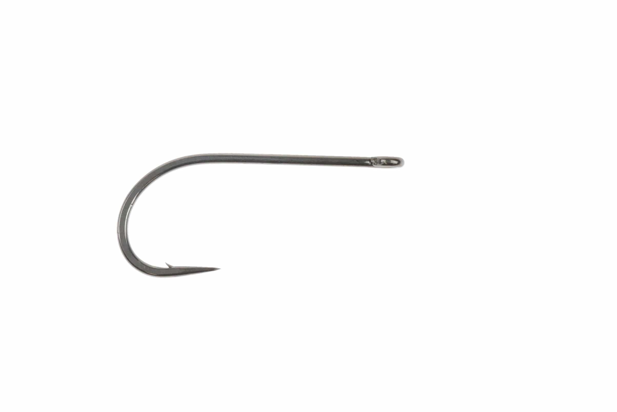 Ahrex SA210 Bob Clouser fly hook in black nickel, curved shank, round bend, straight eye and sharp barb