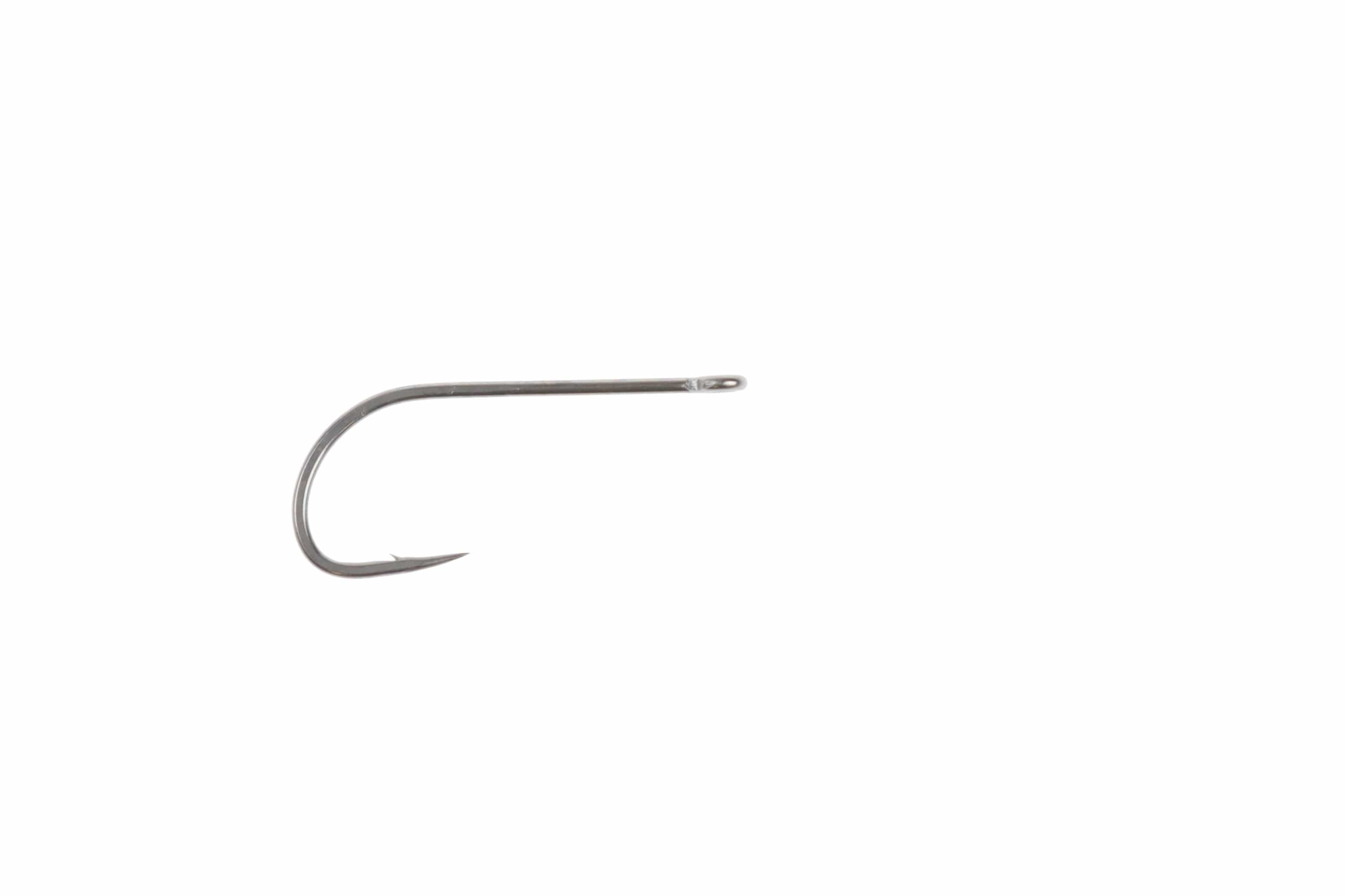 Silver stainless Ahrex SA220 saltwater streamer hook with long straight shank, wide curved bend and sharp barbed point