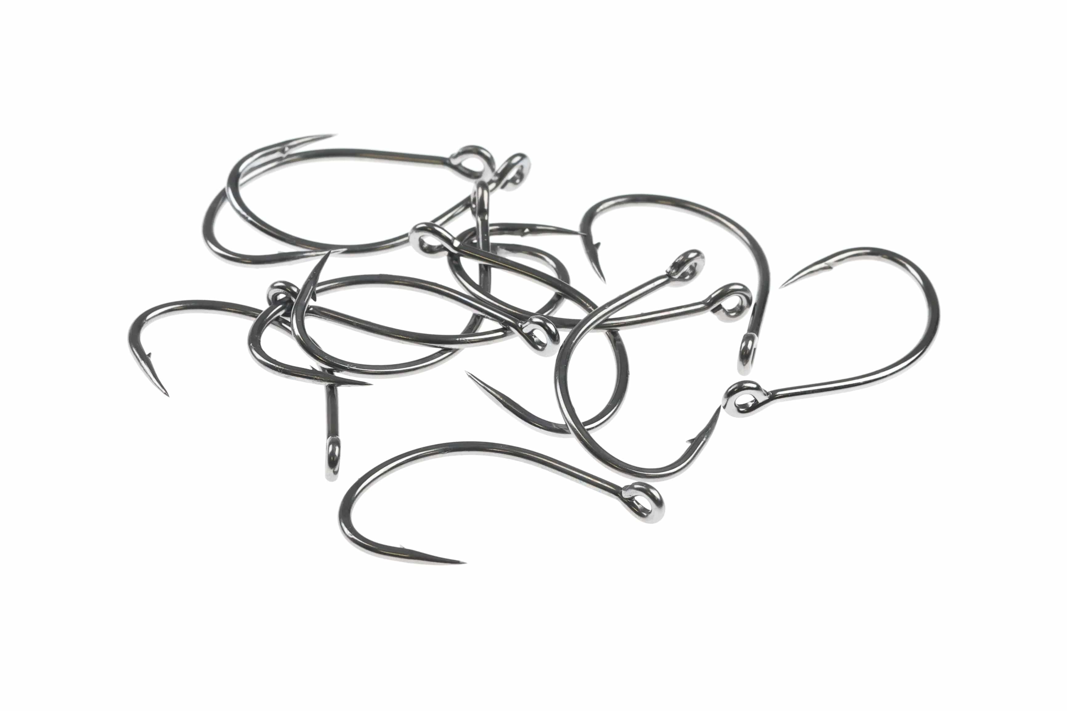 Ahrex polished metal curved salt hooks for fly tying, wide-gape barbed hooks