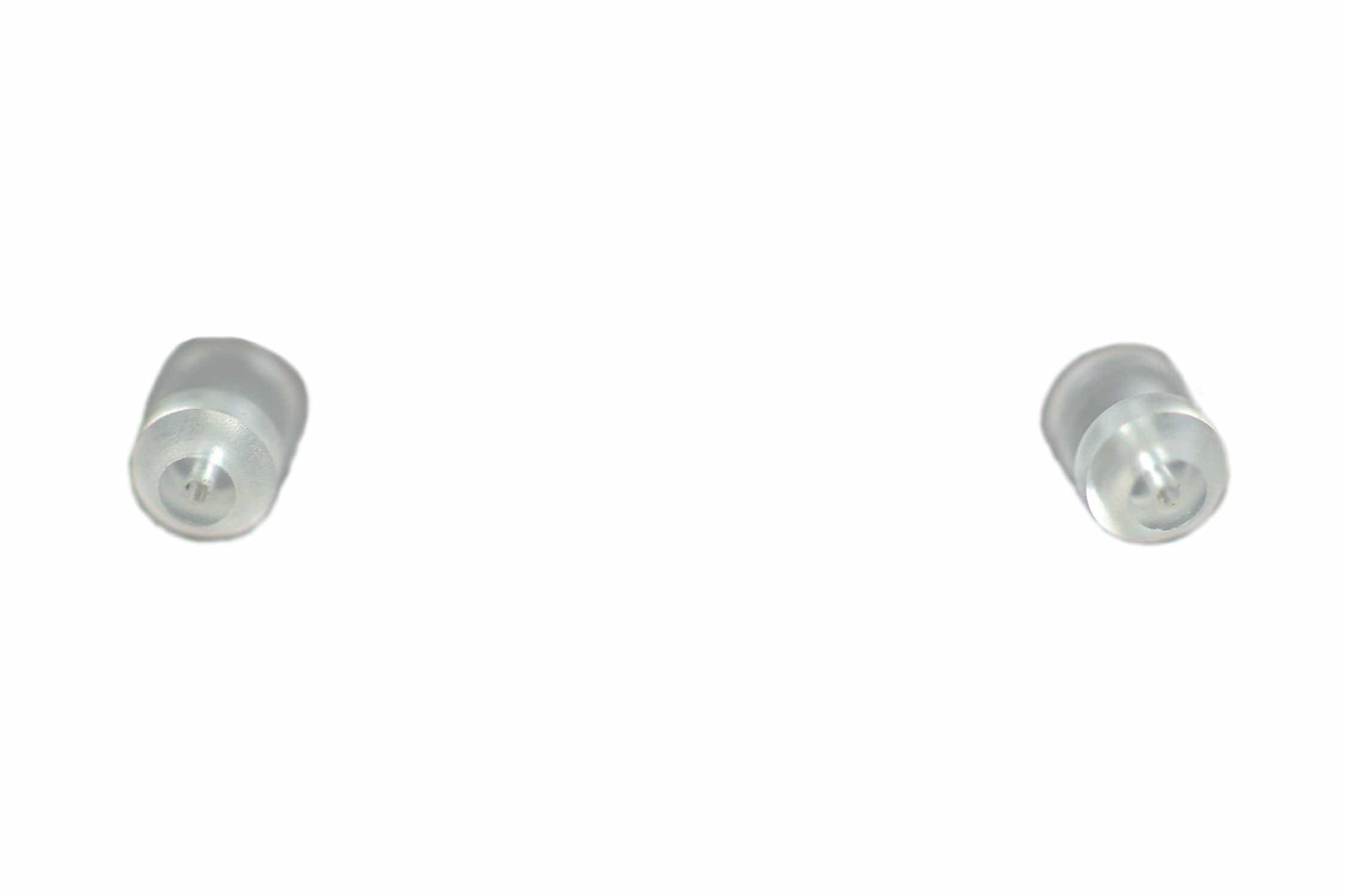 Clear silicone Airflo Euro nymph rollers, two small translucent cylindrical fly-fishing accessories with central holes