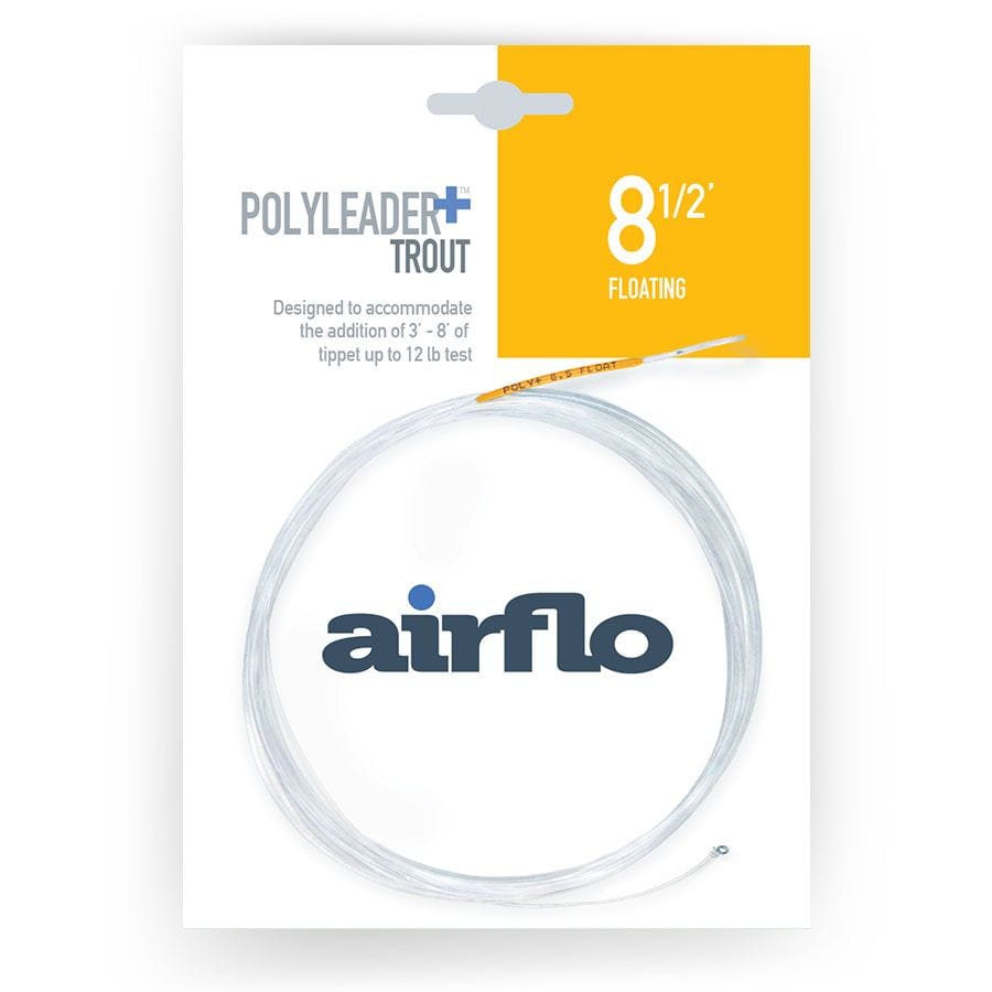Airflo Polyleader Trout floating clear coiled leader on white and yellow packaging with 8½' label