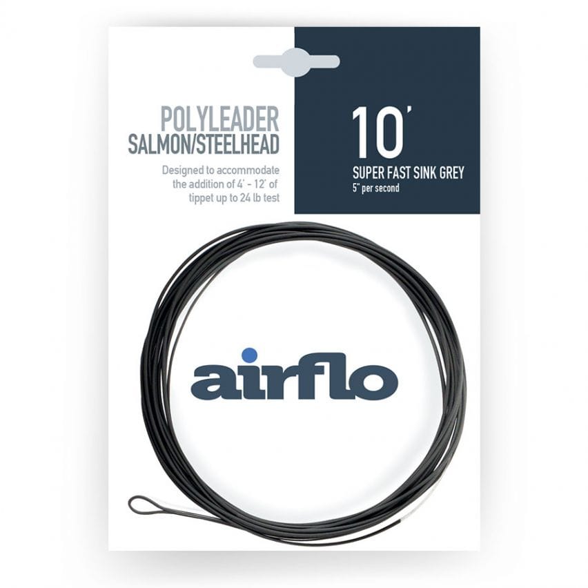 Airflo 10' super-fast sink grey polyleader looped coil, polymer fly-fishing leader for salmon and steelhead