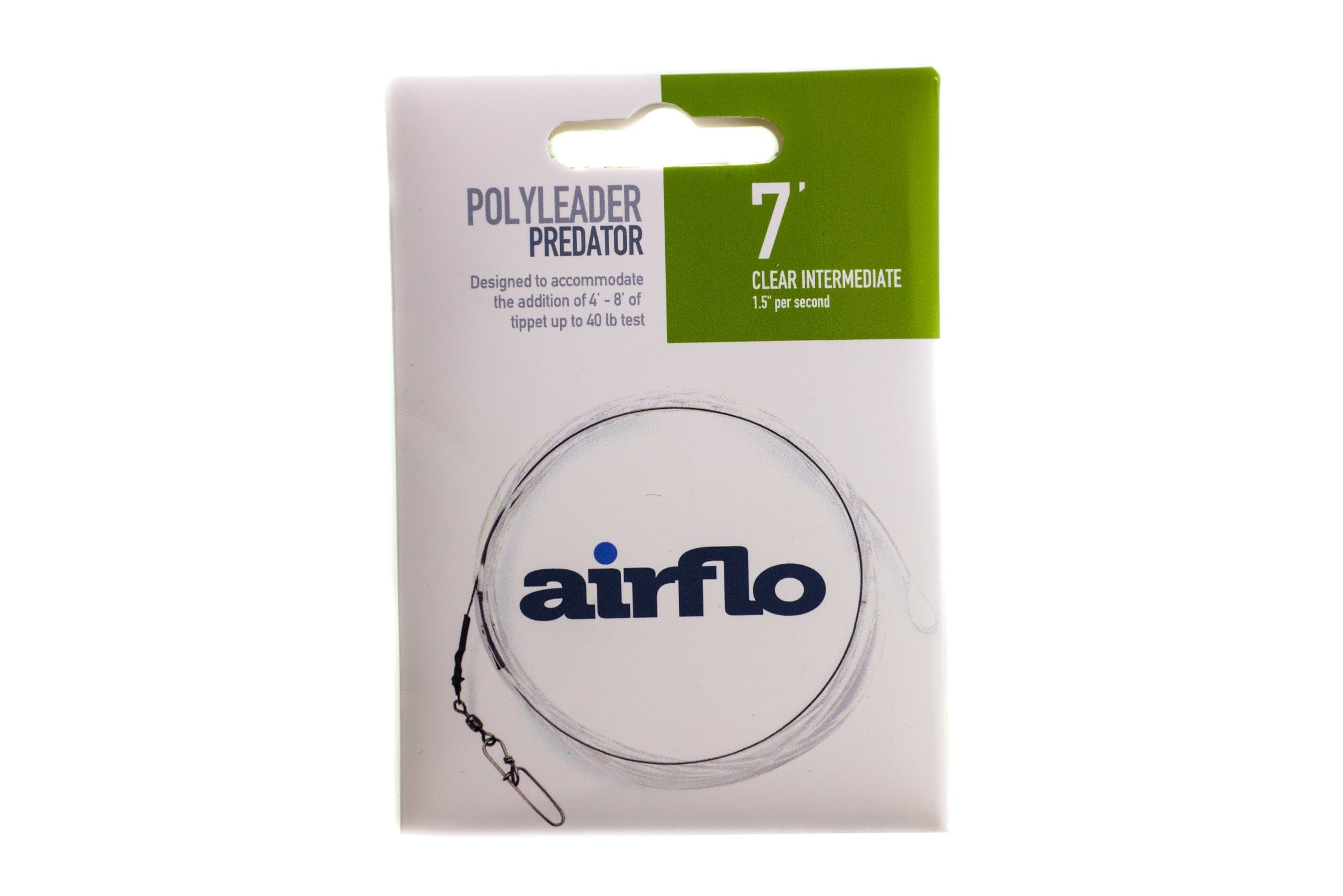 Airflo Titanium Predator polyleader — white-green package showing 7' clear intermediate coiled leader with swivel