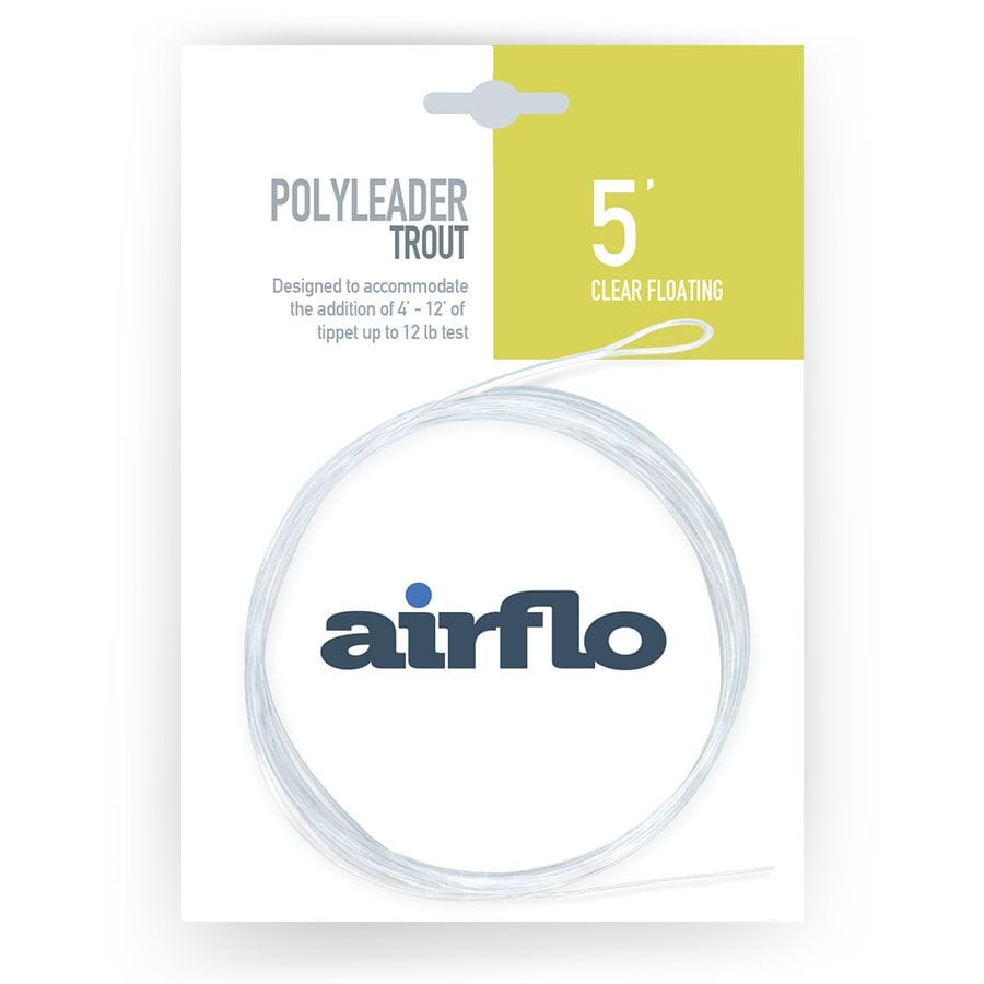 Airflo clear floating 5' polyleader coiled translucent monofilament on white retail card packaging