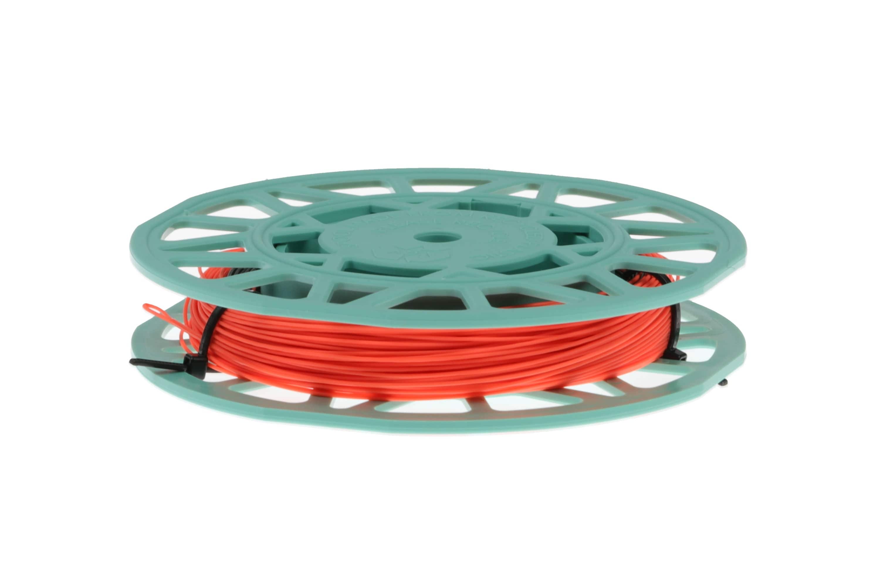 Airflo 40+ Booby Basher fluorescent orange fly line wound on teal plastic spool
