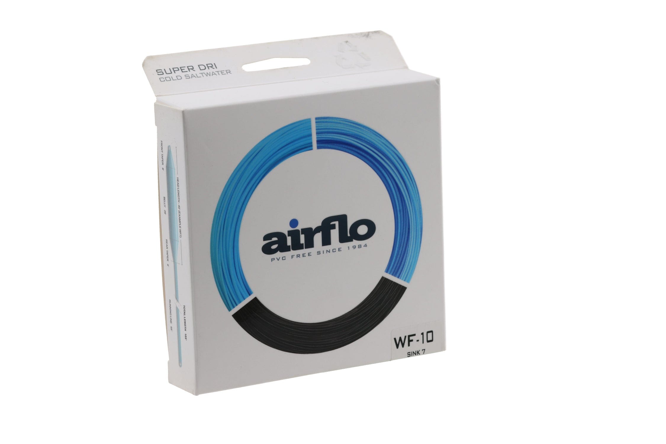 Airflo Cold Saltwater Sink 7 fly line packaging, white box with blue and black coiled line graphic and bold Airflo logo.
