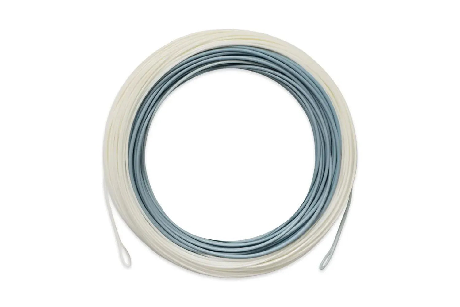 Airflo Superflo coiled fly line, cream outer and pale blue inner PVC coating with welded loop ends