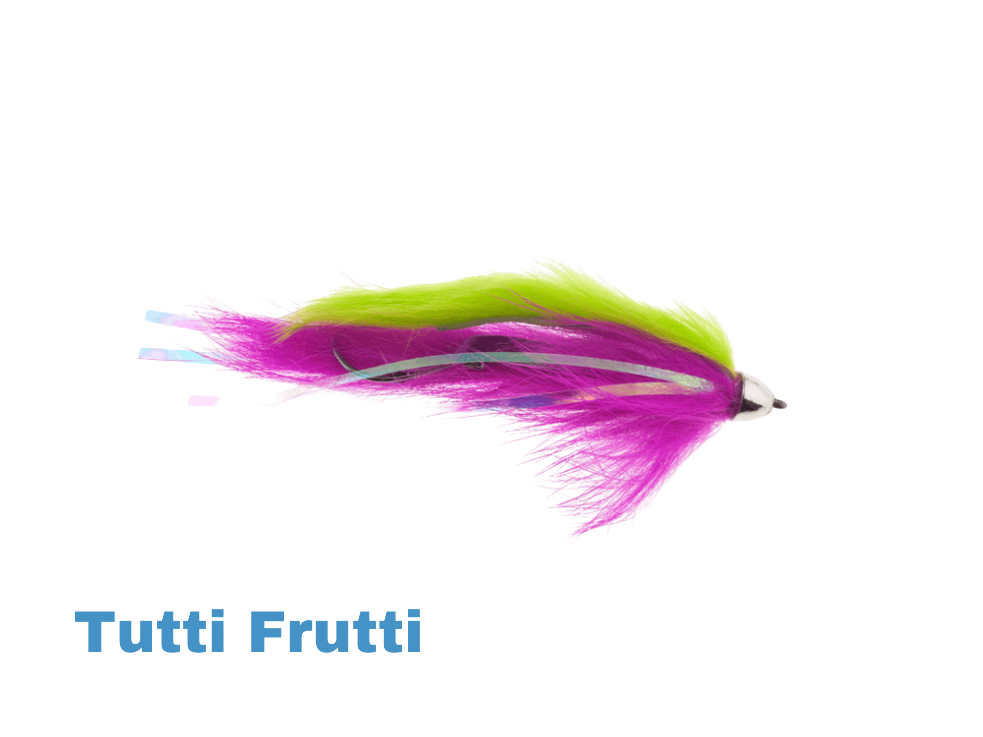 Tutti Frutti Dolly Llama fly with chartreuse and magenta marabou streamer, silver bead head and holographic flash