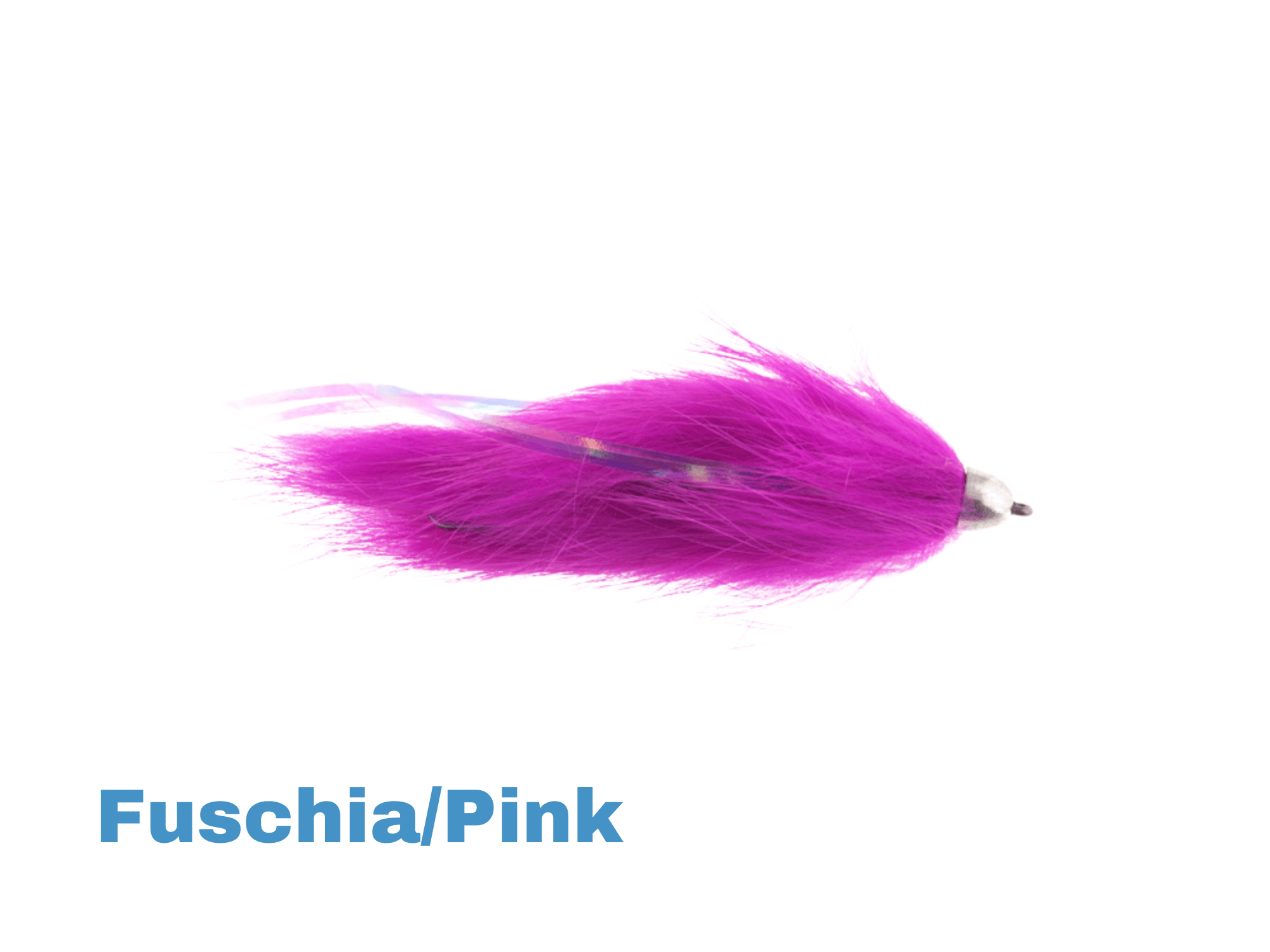 Fuchsia Dolly Llama fishing fly with fluffy marabou tail, silver bead head and iridescent tinsel streamer