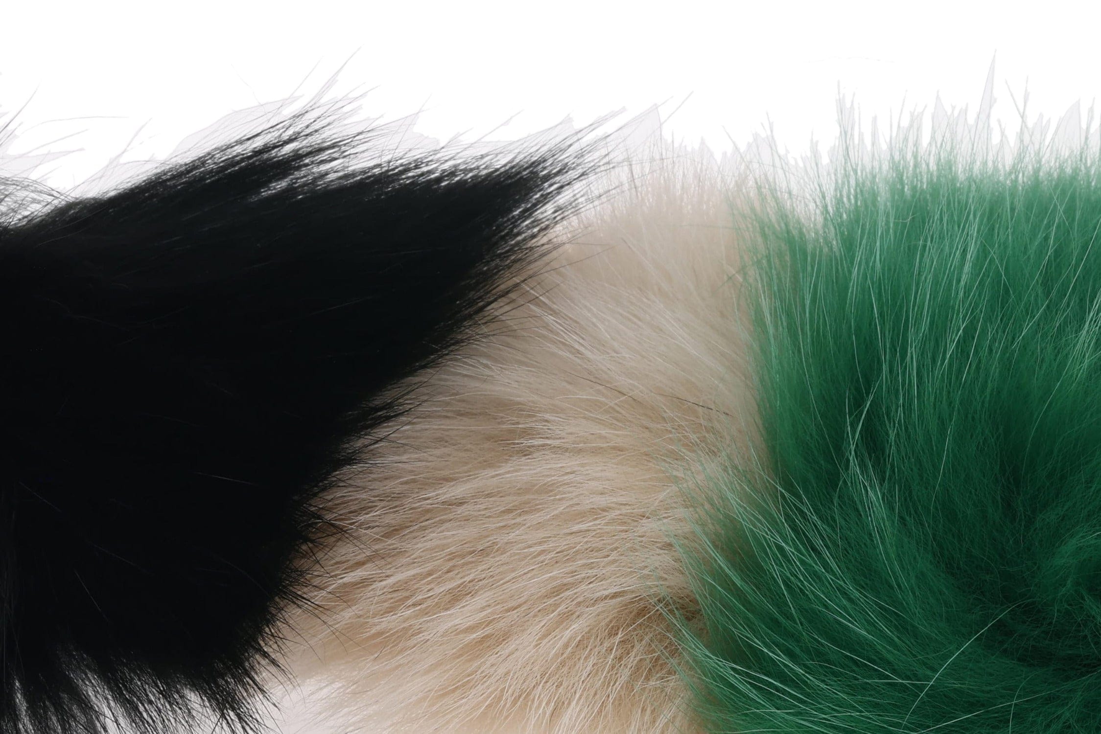 Black, tan and emerald green fox fur zonkers for fly tying, long soft fur strips
