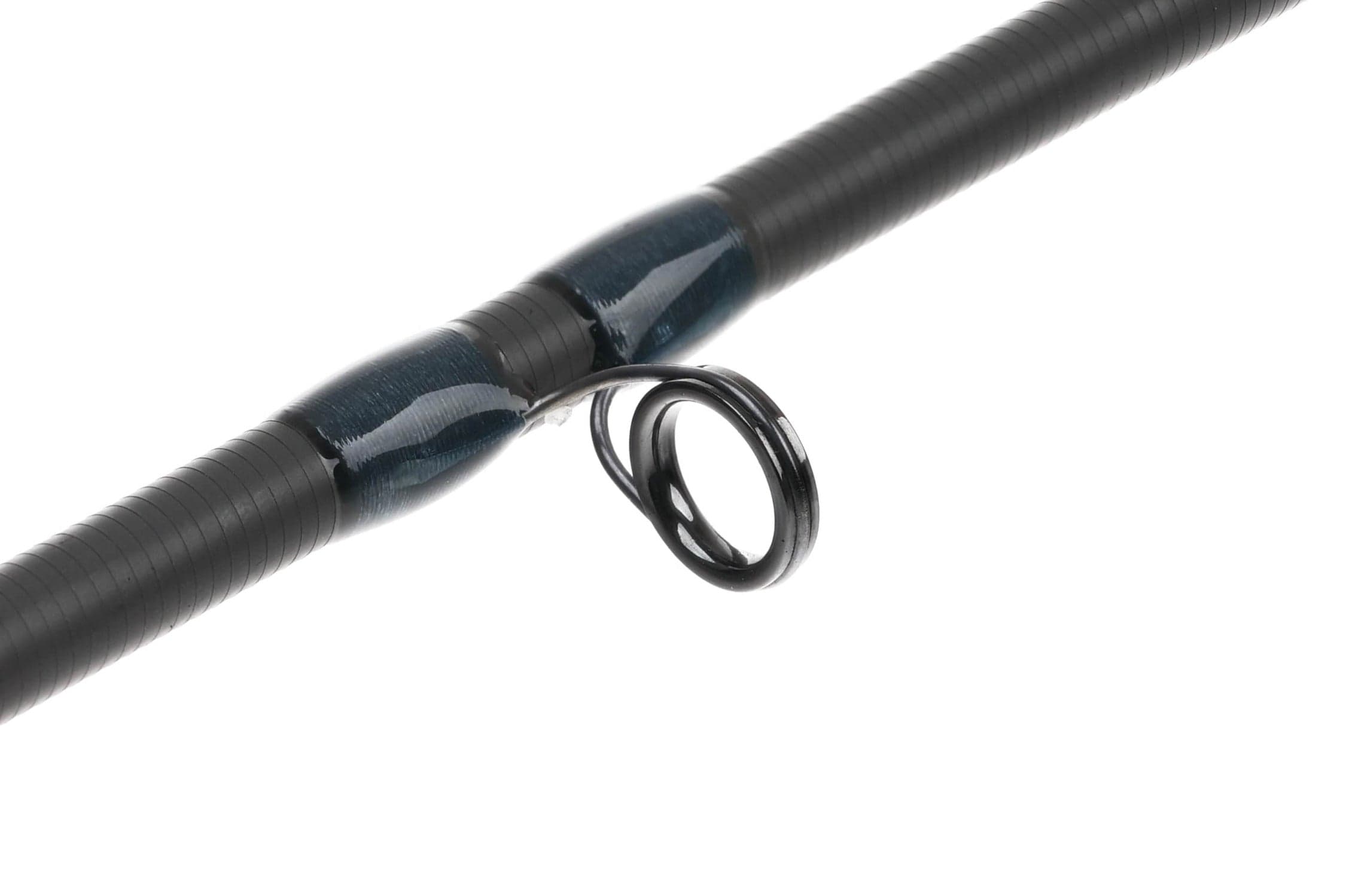 Atlas Signature 8ft 6in 4wt fly rod blank with black carbon finish, glossy blue thread wraps and black guide ring