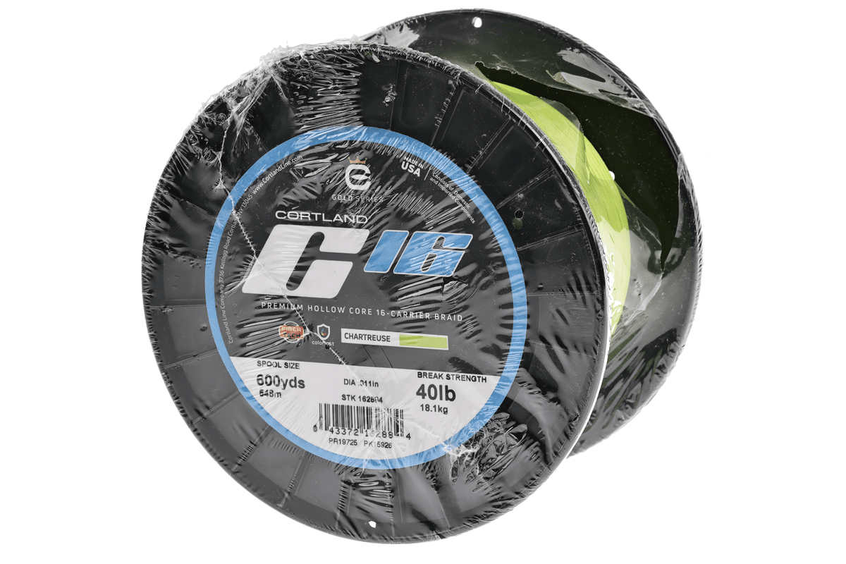 Cortland C-16 Premium Hollow Core Fishing Backing 600yds 40lb Break Strength Chartreuse Spool