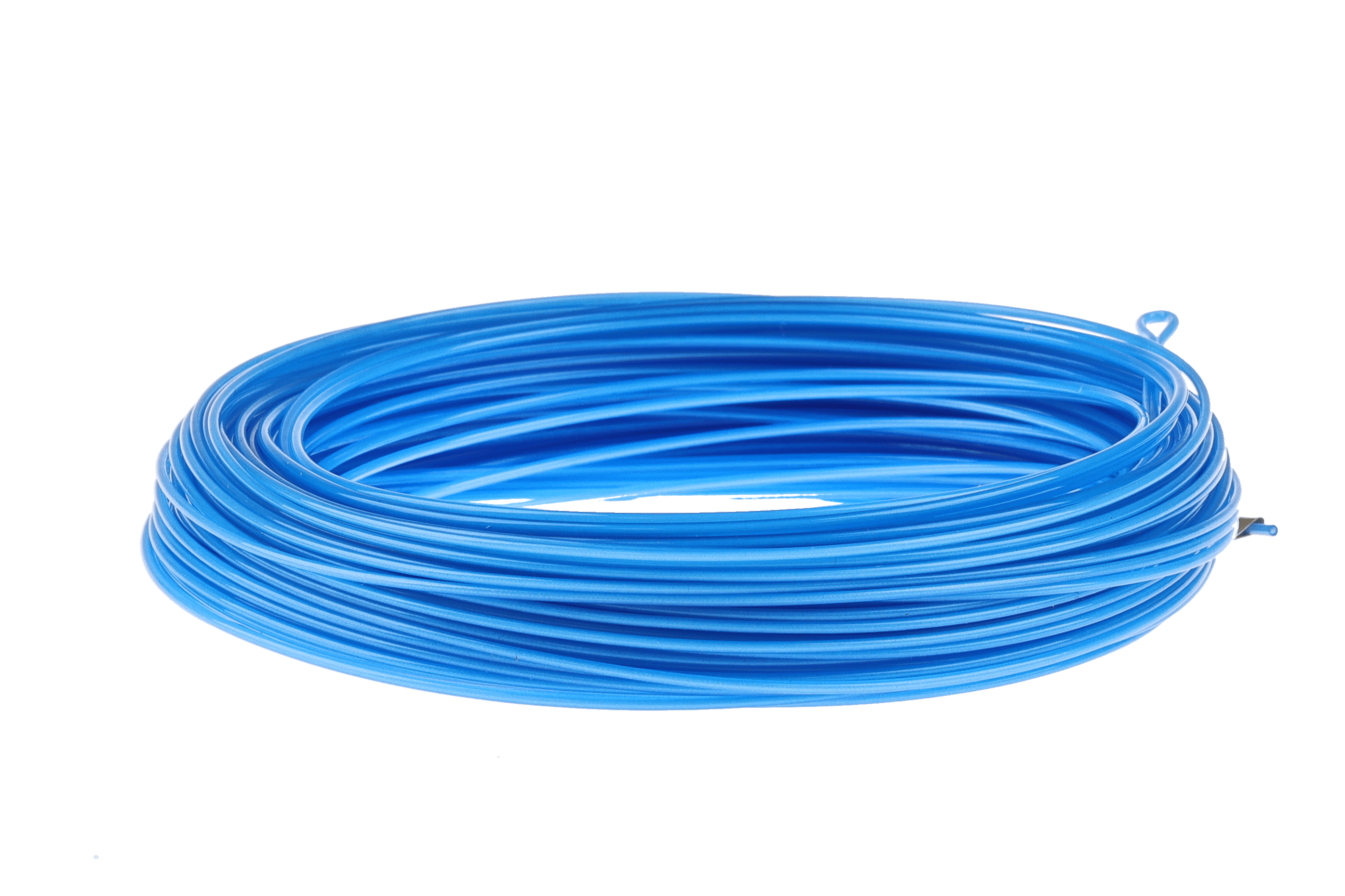 Bright blue Cortland intermediate fly line coiled with glossy smooth PVC finish and looped ends for fly fishing