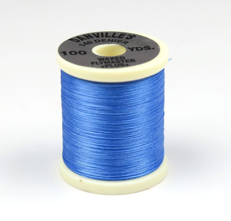 Danville 140 denier waxed Flymaster Plus spool of bright blue thread on cream bobbin, 100 yds, for fly tying