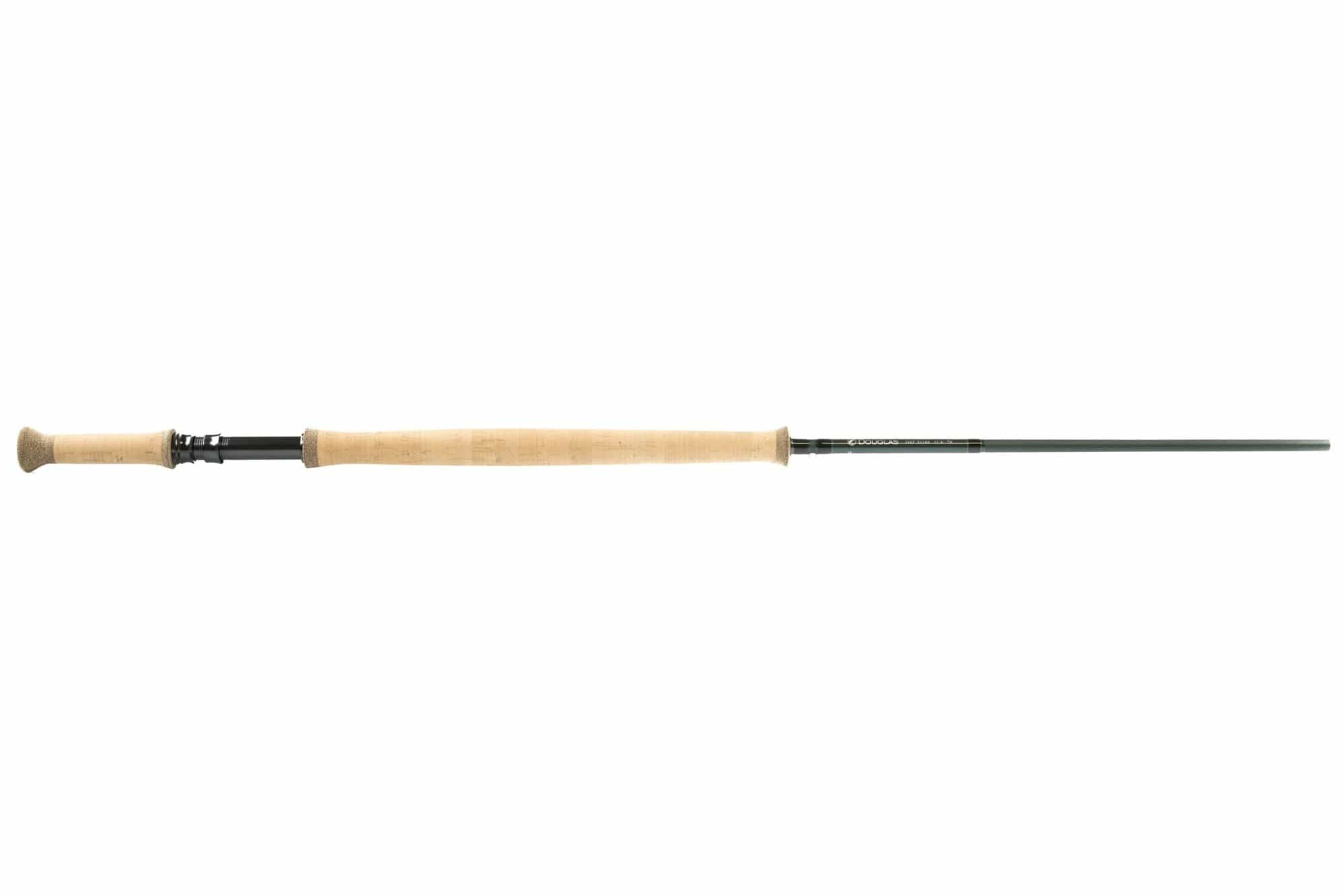 Douglas DXF switch fly rod with olive-green graphite blank, black metal reel seat and cork handle with fighting butt