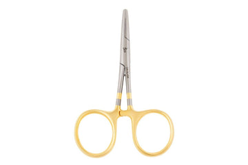 Dr. Slick standard clamp with gold-tone finger rings and stainless steel locking hemostat serrated tip