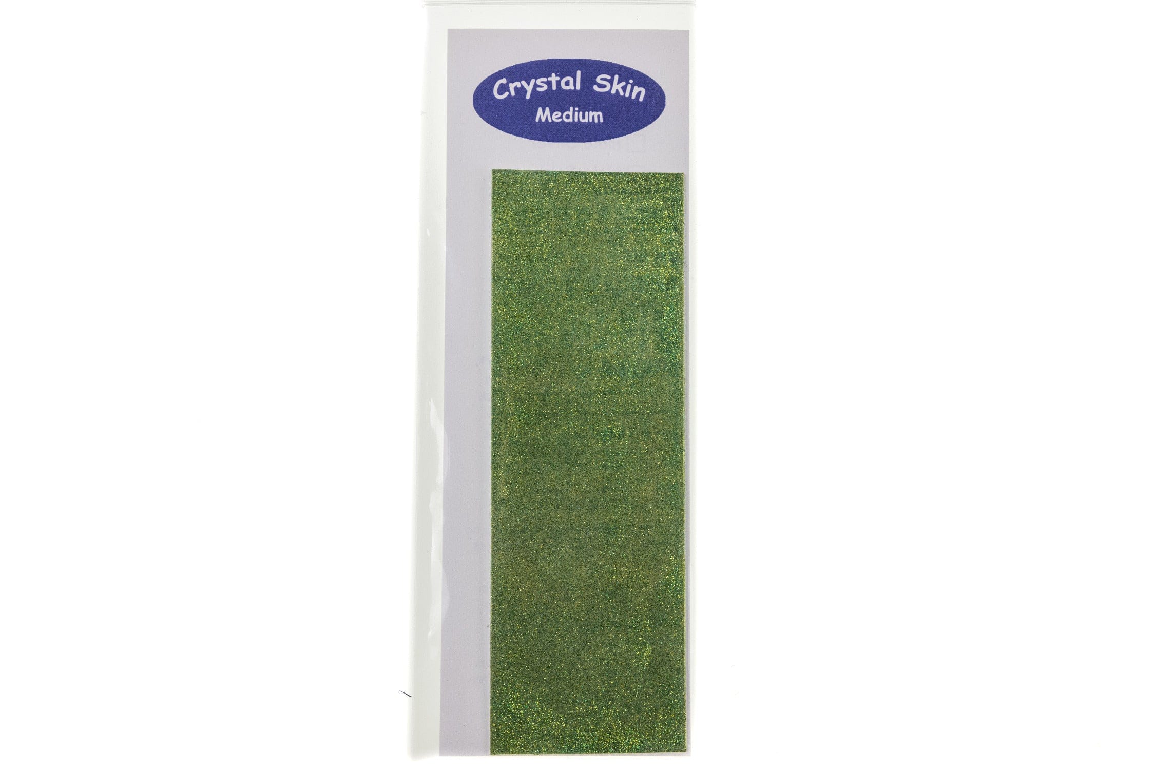 Green holographic Crystal Skin medium strip on white backing, sparkly fly tying film strip for tying lures and bodies