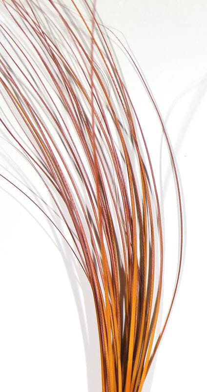 D's Flyes copper-amber quill body strands for fly tying, slim glossy quill strands with orange-brown sheen