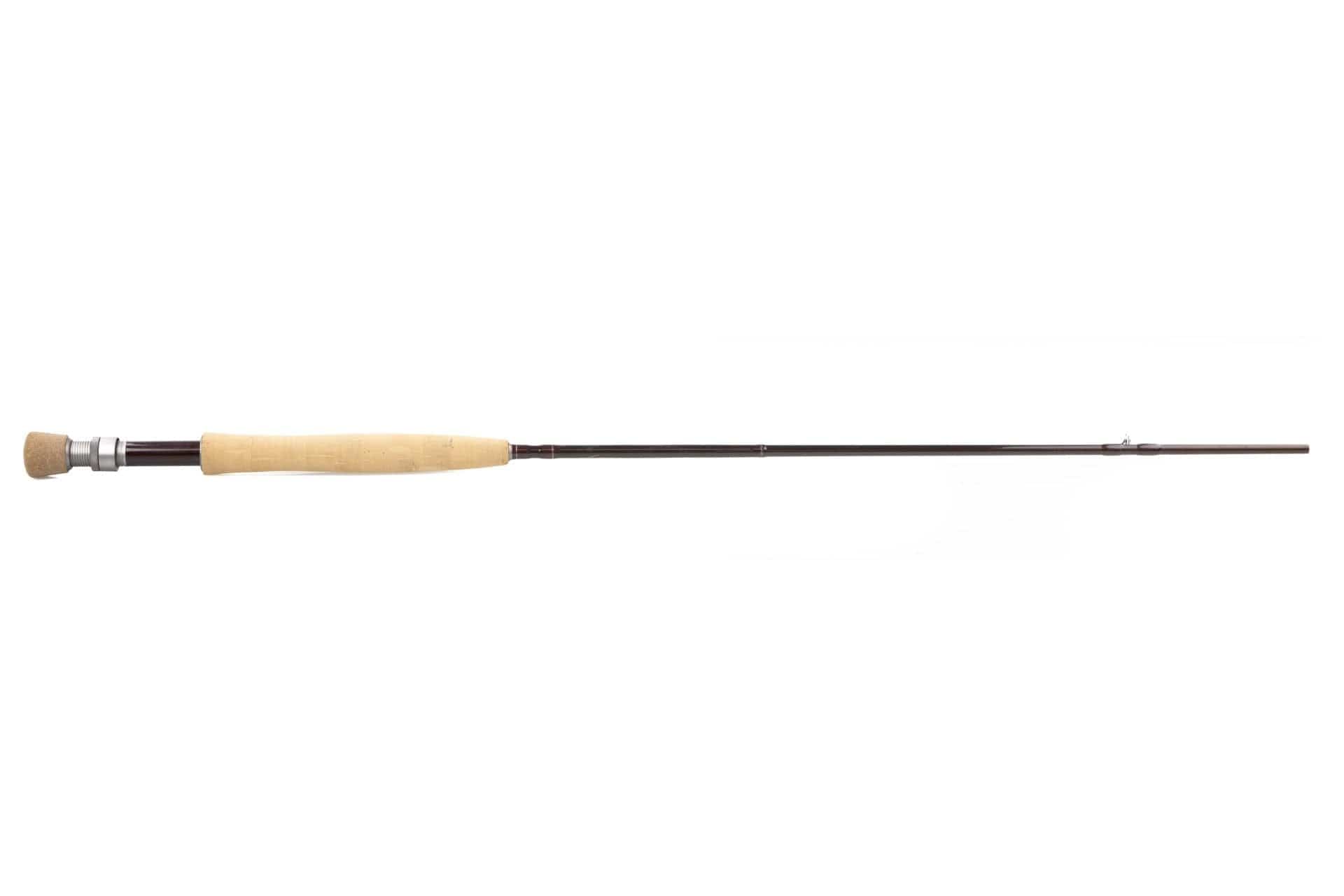 Slim Echo Carbon XL Euro nymph fly rod with light cork handle, metal reel seat and dark brown carbon blank