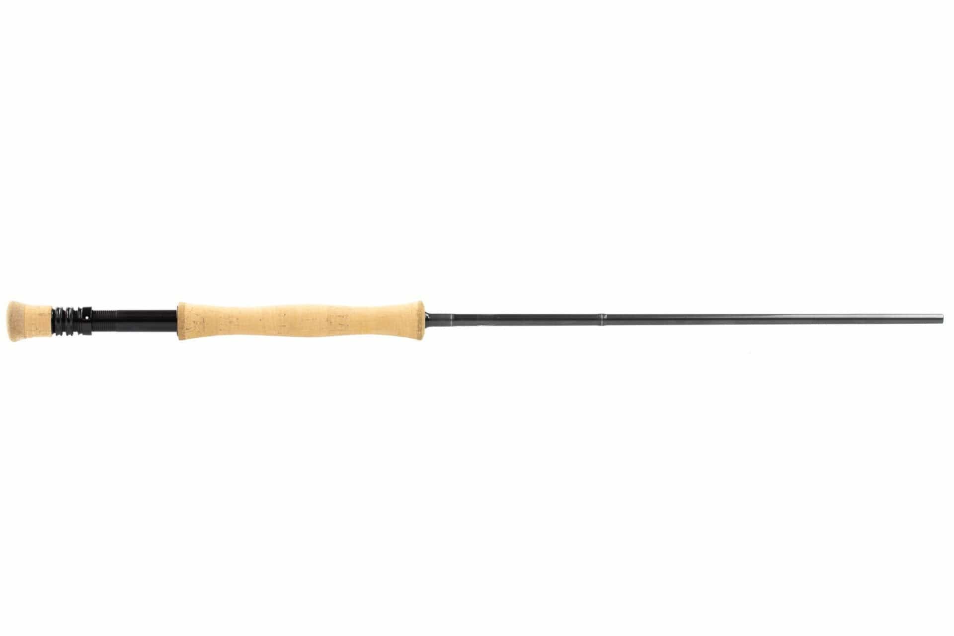 Echo ION XL fly rod with long natural cork handle, black graphite blank and black reel seat, sleek lightweight design