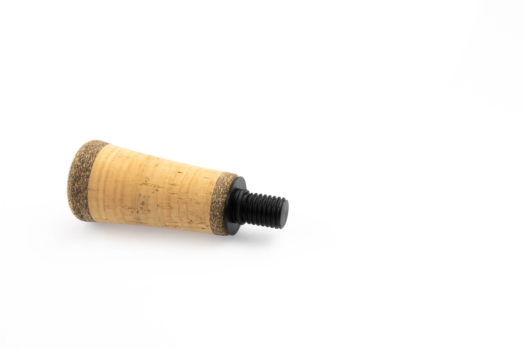 Echo OHS fly rod cork handle with black threaded end insert and contrasting dark cork rings