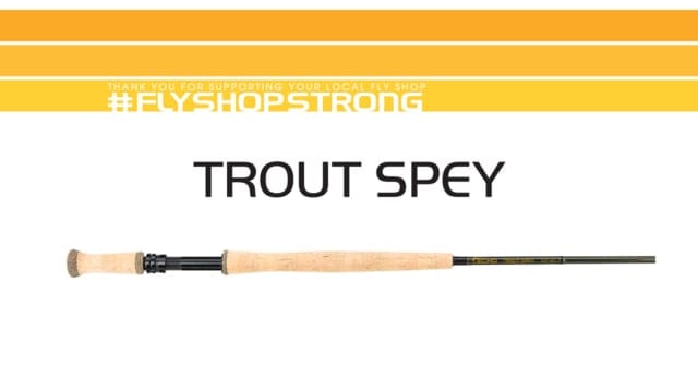 Echo Trout Spey fly rod with long natural cork handle, black reel seat and slim dark green graphite blank